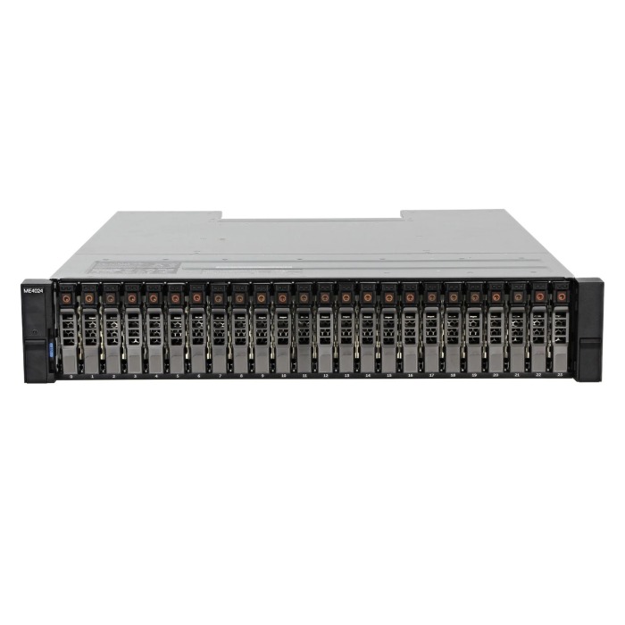 Baie de stockage Dell PowerVault ME4024 avec 2x 4x10GbE SFP+, 12x Dell 960GB SAS SSD 2.5", 2x PSU, façade, rails