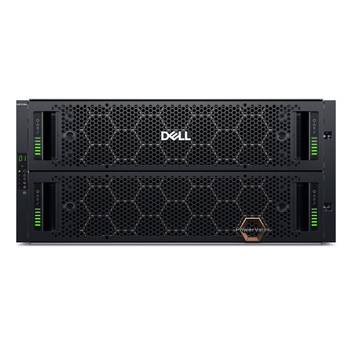 Baie de stockage Dell PowerVault ME5084 avec 2x Contrôleur iSCSI (10/25GbE SFP28), 40x 1.92TB SSD SAS4, 10x 8TB HDD SAS, Rails, Façade