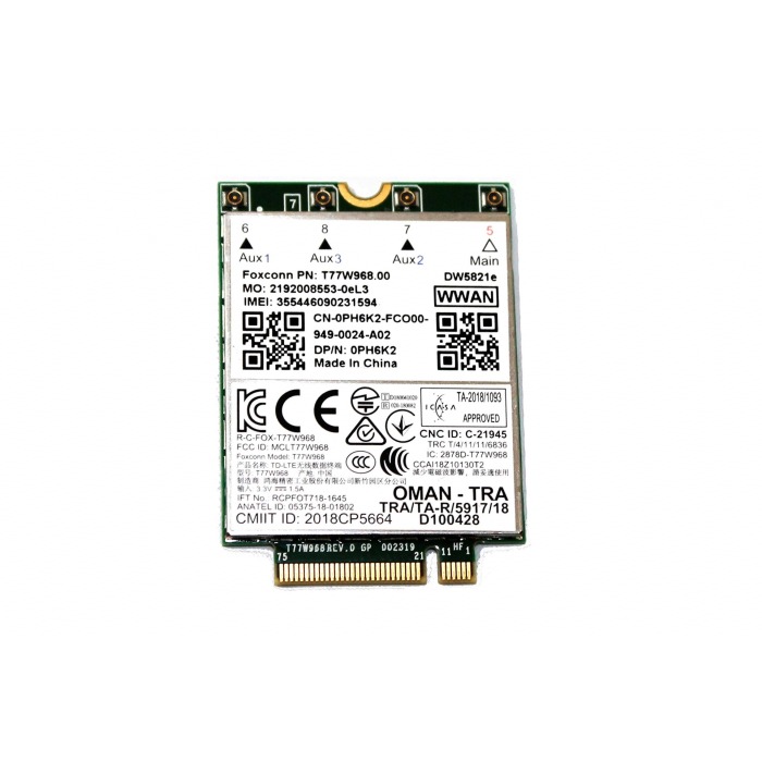 Carte réseau Dell Foxconn 5821E M.2 WWAN 4G LTE pour ordinateur portable PH6K2