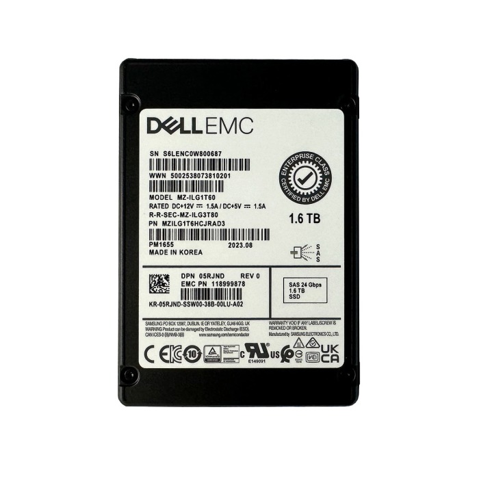 Disque dur Dell 1.6TB SSD SAS 24G 2.5" TLC MU 5RJND