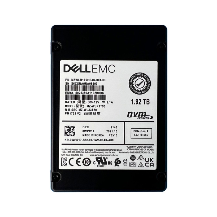 Disque dur Dell 1.92TB SSD NVMe PCIe 4.0x4 2.5" WPR17