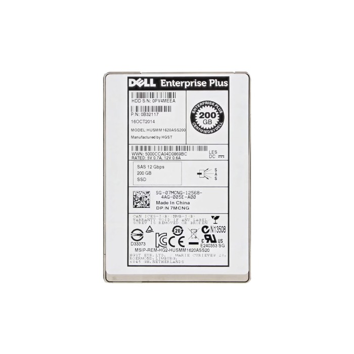 Disque dur Dell 200GB SSD SAS 12G 2.5" MLC WI 512 7MCNG