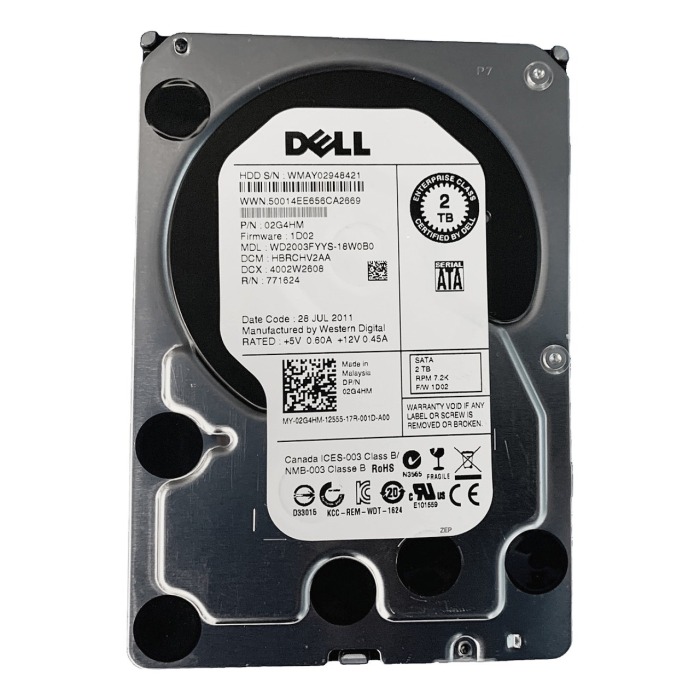 Disque dur Dell 2TB 7.2K HDD SATA 3G 3.5" 512n 64MB 2G4HM