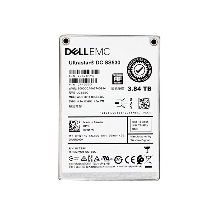 Disque dur Dell 3.84TB SSD SAS 12G 2.5" TLC RI YW17N