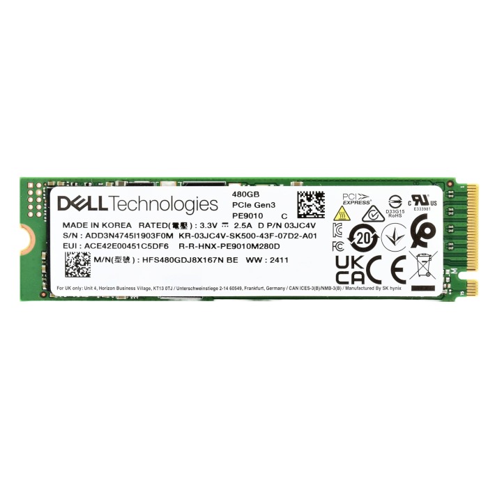 Disque dur Dell 480GB SSD NVMe PCIe 3.0 M.2 2280 TLC RI 3JC4V