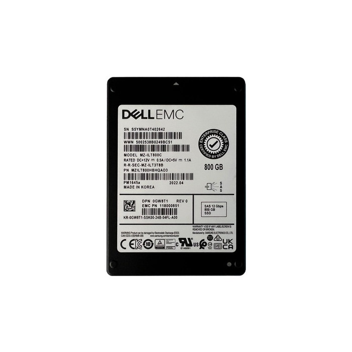 Disque dur Dell 800GB SSD SAS 12G 2.5" MLC MU 118000851