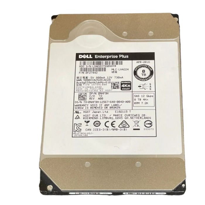 Disque dur Dell Compellent 8TB 7.2K SAS 12G 3.5" 4KN 256MB NHF9H