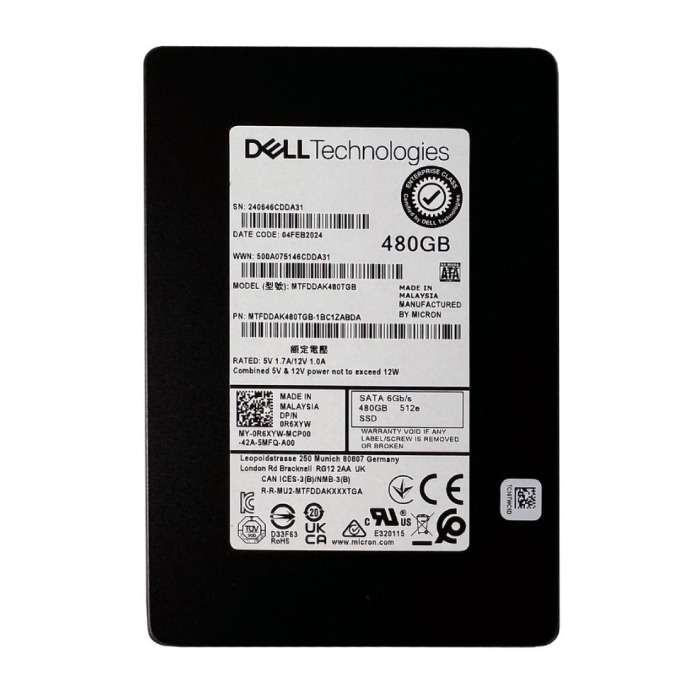 Disque dur Dell Micron 480GB SSD SATA 6G 2.5" TLC MU R6XYW