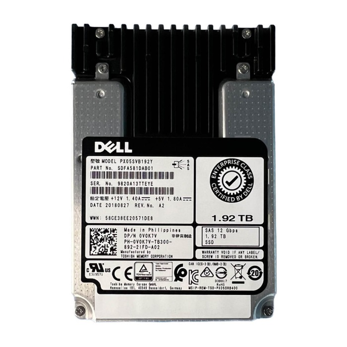 Disque dur Dell Toshiba 1.92TB SSD SAS 12G 2.5" MLC MU V0K7V