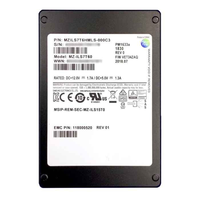Disque dur EMC 7.68TB SSD SAS 12G 2.5" TLC RI 118000520