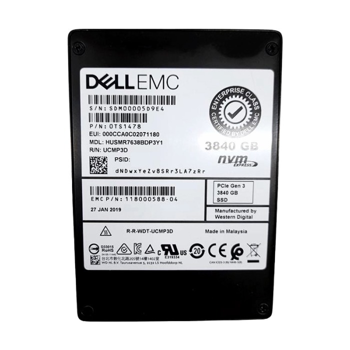 Disque dur EMC WD Ultrastar HUSMR7638BDP3Y1 3.84TB SSD NVMe PCIe 3.0x4 2.5" RI 118000588-04
