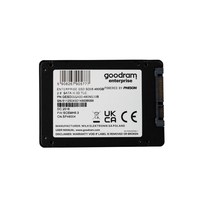 Disque dur Goodram Enterprise 480MB SSD SATA 6G 2.5" TLC RI GESD05SA00-480NS30B