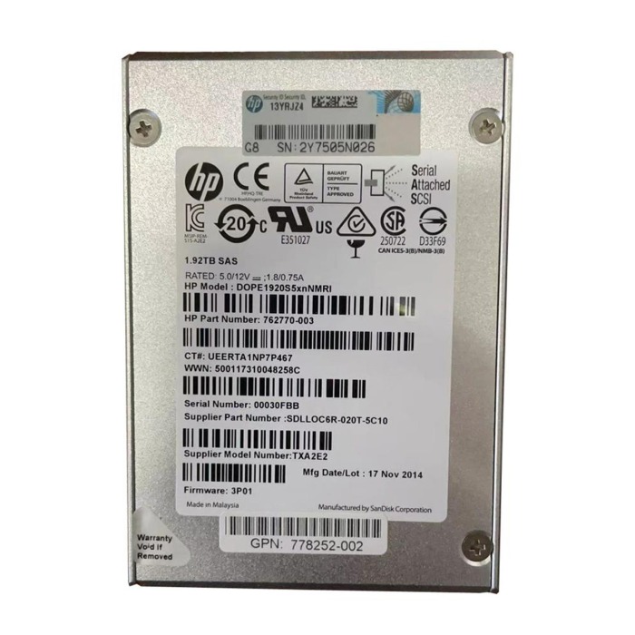 Disque dur HPE 1.92TB SSD SAS 6G 2.5" MLC RI 762770-003
