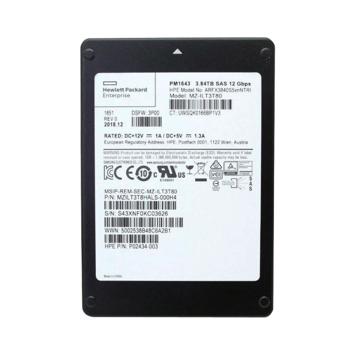 Disque dur HPE 3.84TB SSD SAS 12G 2.5" V-NAND RI P02434-003