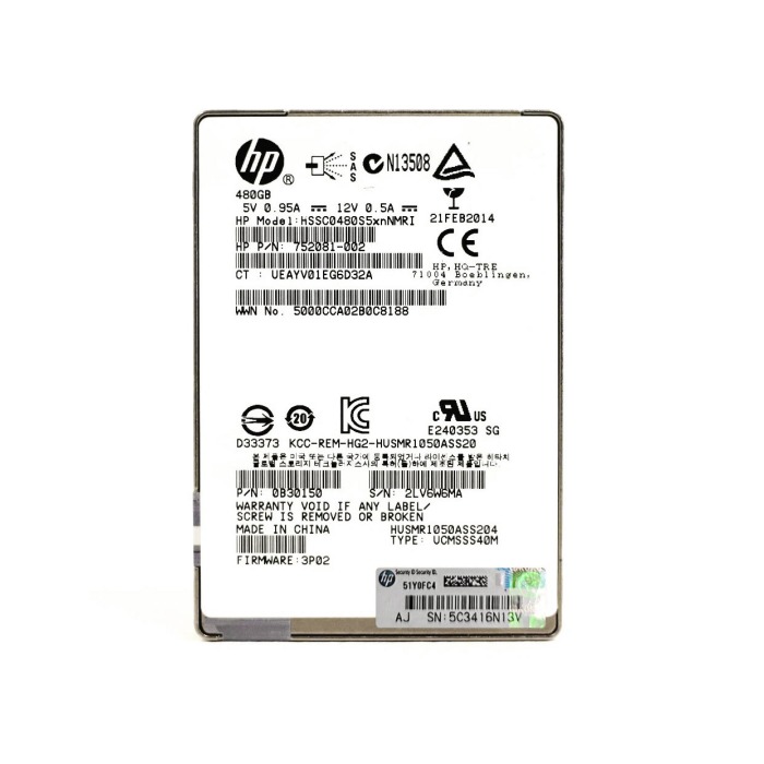 Disque dur HPE 480GB SSD SAS 12G 2.5" MLC 752081-002