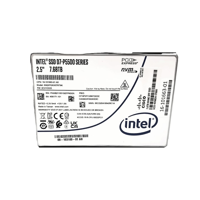 Disque dur Intel Cisco 7.68TB SSD NVMe PCIe 4.0x4 U.3 2.5" RI SSDPF2KX076T9K