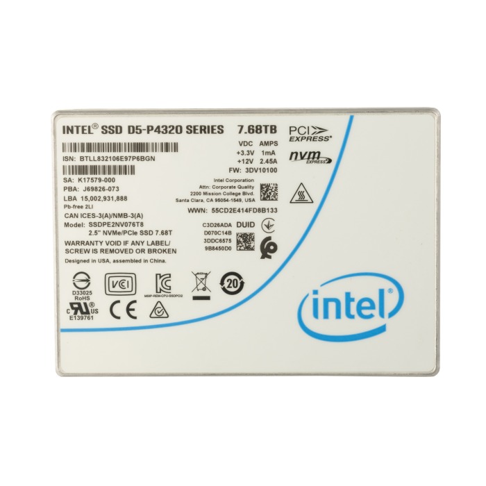 Disque dur Intel D5-P4320 7.68TB SSD NVMe PCIe 3.1x4 U.2 2.5" QLC SSDPE2NV076T8