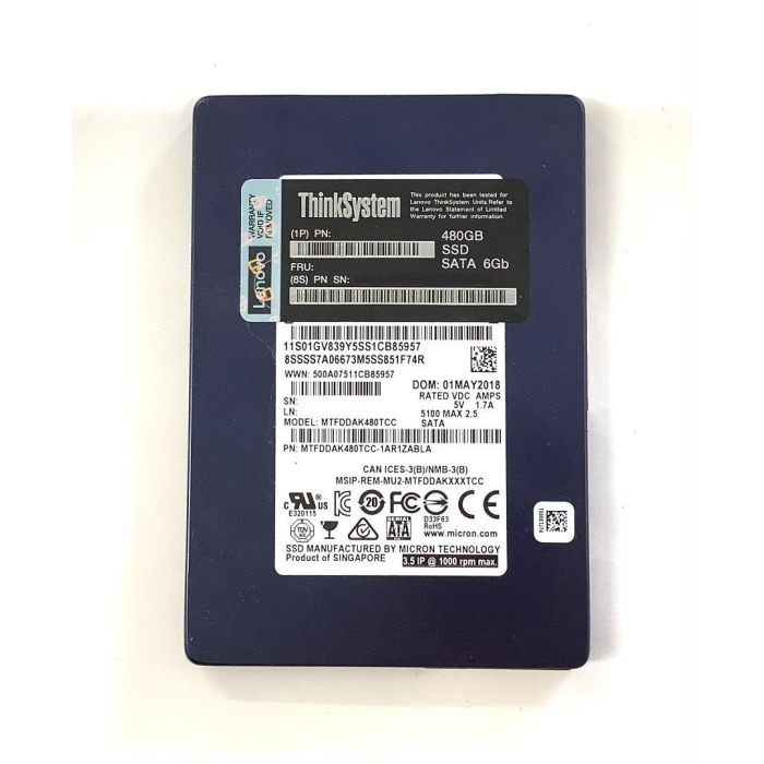 Disque dur Lenovo 480GB SSD SATA 6G 2.5" MLC 01GV848