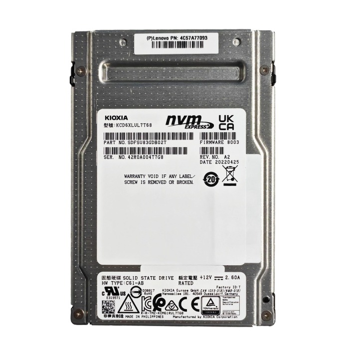 Disque dur Lenovo 7.68TB SSD NVMe PCIe 4.0x4 U.3 2.5" BiCS FLASH 3D TLC RI SIE 4C57A77093