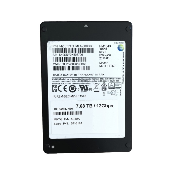 Disque dur Netapp 7.68TB SSD SAS 12G 2.5" TLC RI 108-00687