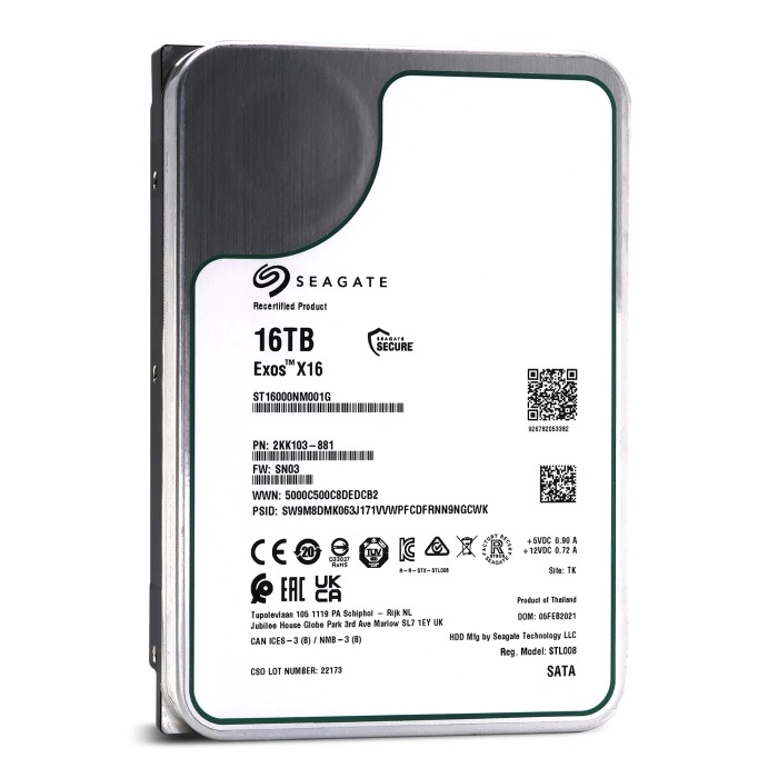Disque dur Seagate 16TB 7.2K HDD SATA 3.5" 256MB 2KK103-881
