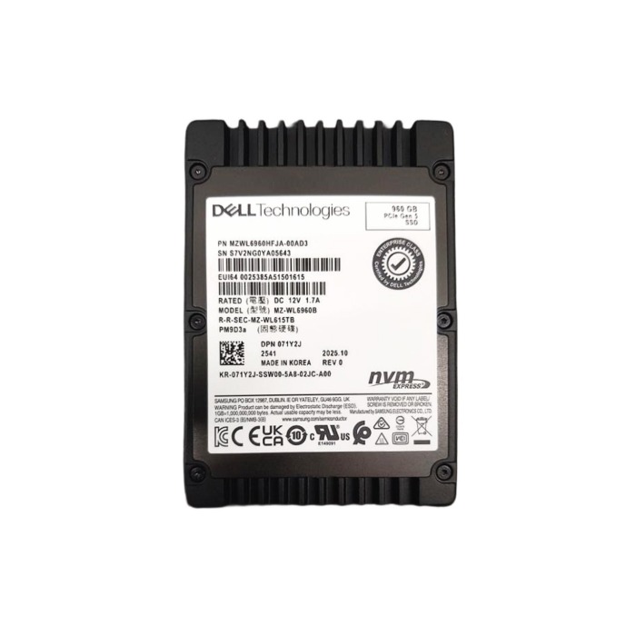 Dysk twardy Dell 960GB SSD NVMe PCIe 5.0x4 U.2 2.5" V-NAND TLC RI SED 512 71Y2J