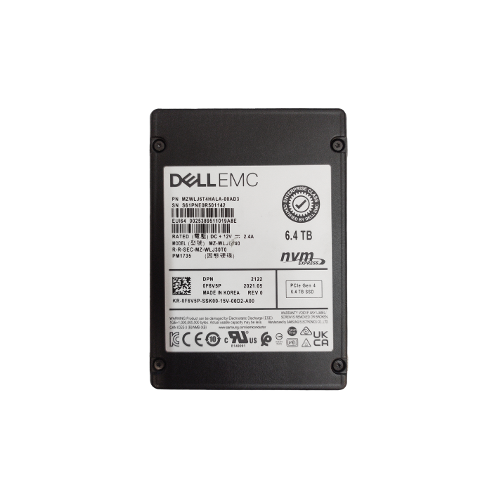 Hard Drive Dell 6.4TB SSD PCIe NVMe 4.0x8 U.2 2.5" TLC MU AES-256 F6V5P