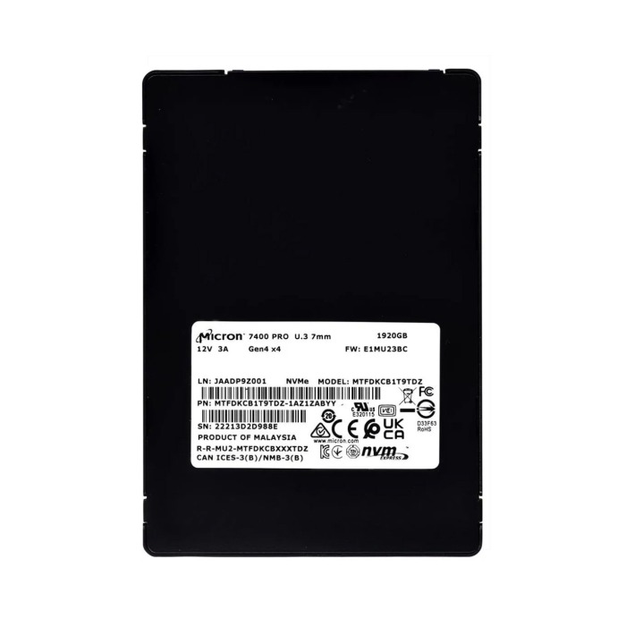 Hard drive Micron 7400 PRO 1.92TB SSD NVMe PCIe 4.0x4 U.3 MTFDKCB1T9TDZ-1AZ1ZABYY