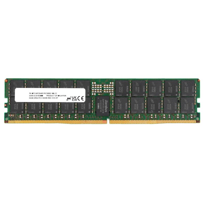 Mémoire RAM Micron 64GB 2Rx4 PC5-44800 DDR5 5600MHz RDIMM ECC MTC40F2046S1RC56BG1