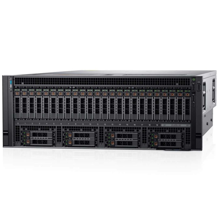 Serveur Dell PowerEdge R940xa 8x2.5" avec 4x Platinum 8260, 384GB RAM, HBA330, Carte BOSS-S1 avec 2x240GB SSD SATA M.2, 6x 1.92TB SSD SATA 2.5", 2x10/25GbE SFP28, 2x PSU, rails, façade, iDRAC 9 Enterprise