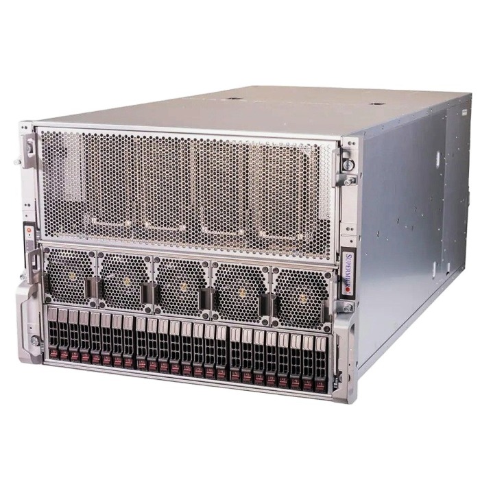 Supermicro GPU SuperServer SYS-821GE-TNHR avec 2x Platinum 8480+, 2048GB RAM, 2x960GB NVMe, 8x3.84TB NVMe, 8xNVIDIA H200 141GB, 8x(1x400GbE), 1x(2x100GbE), 6xPSU, rails
