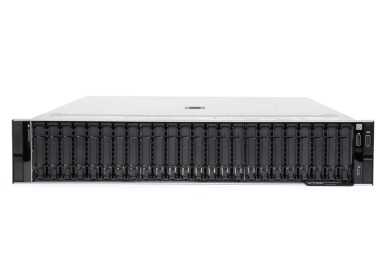Serveur Dell PowerEdge R760 24x2.5" avec 2x Gold 6526Y, 256GB RAM, H755, 2x 480GB SSD SATA 2.5", 4x 3.84TB SSD SAS 12G RI 2.5", 2x1GbE, 4x10/25GbE SFP28, 2x PSU 1400W, rails, façade, iDRAC9 Enterprise